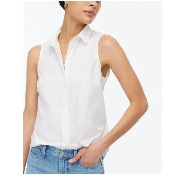J. Crew Factory Tops - J. Crew Sleeveless Cotton Poplin Shirt Signature Fit White Size M